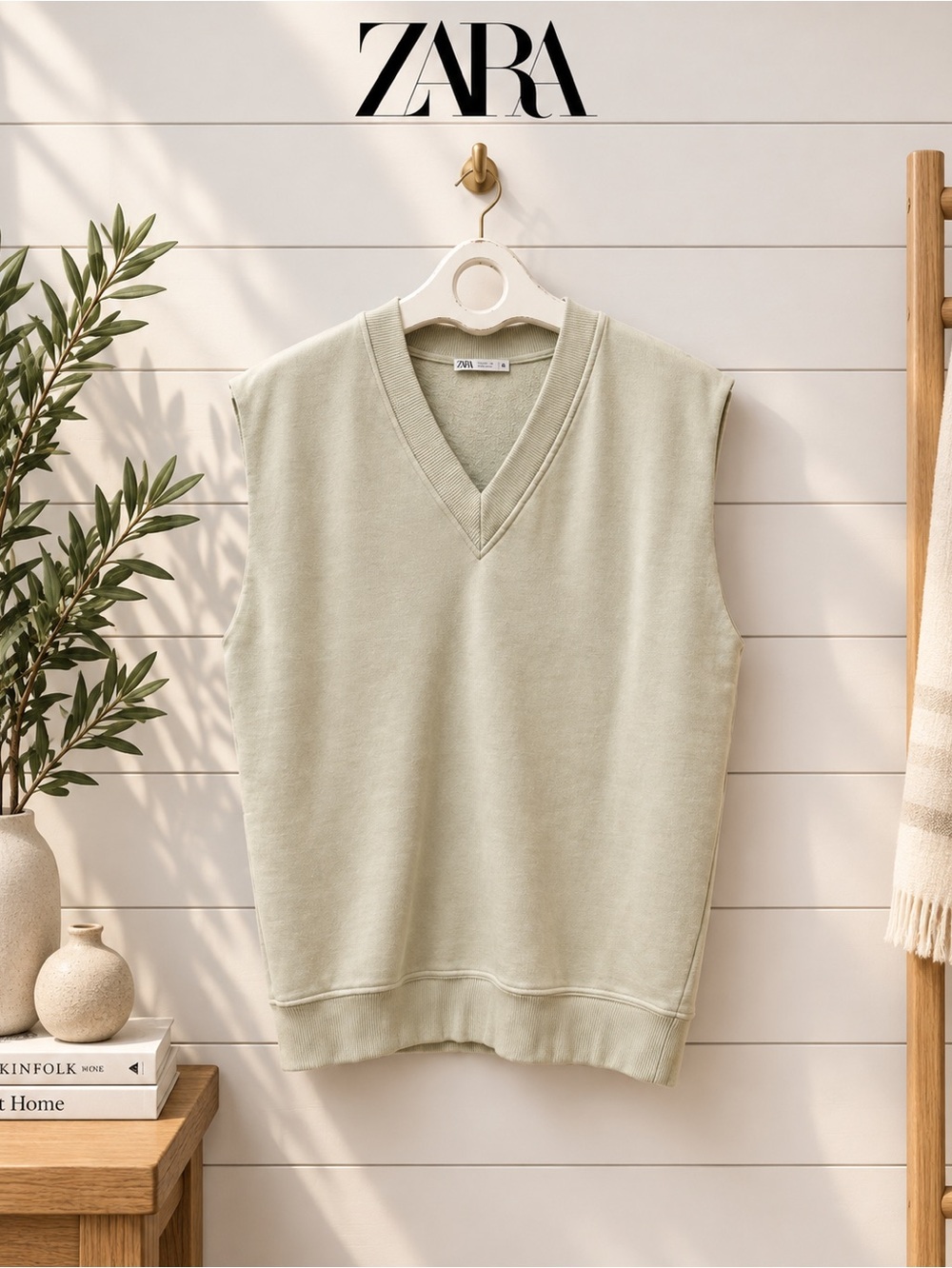 ZARA Beige Sleeveless V-Neck Tunic size S
